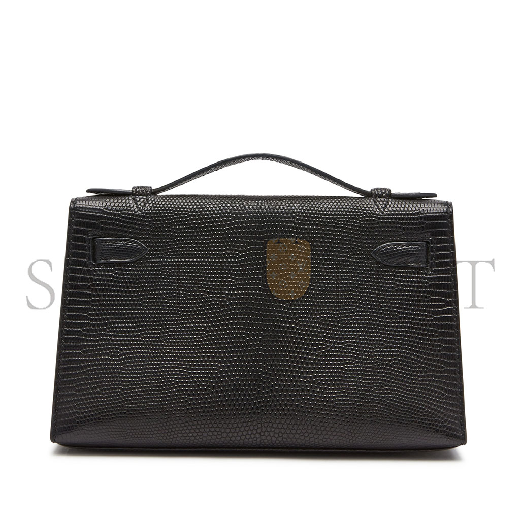HERMÈS MASTER BLACK MINI KELLY LIZARD WITH PALLADIUM HARDWARE (22*14*7cm)